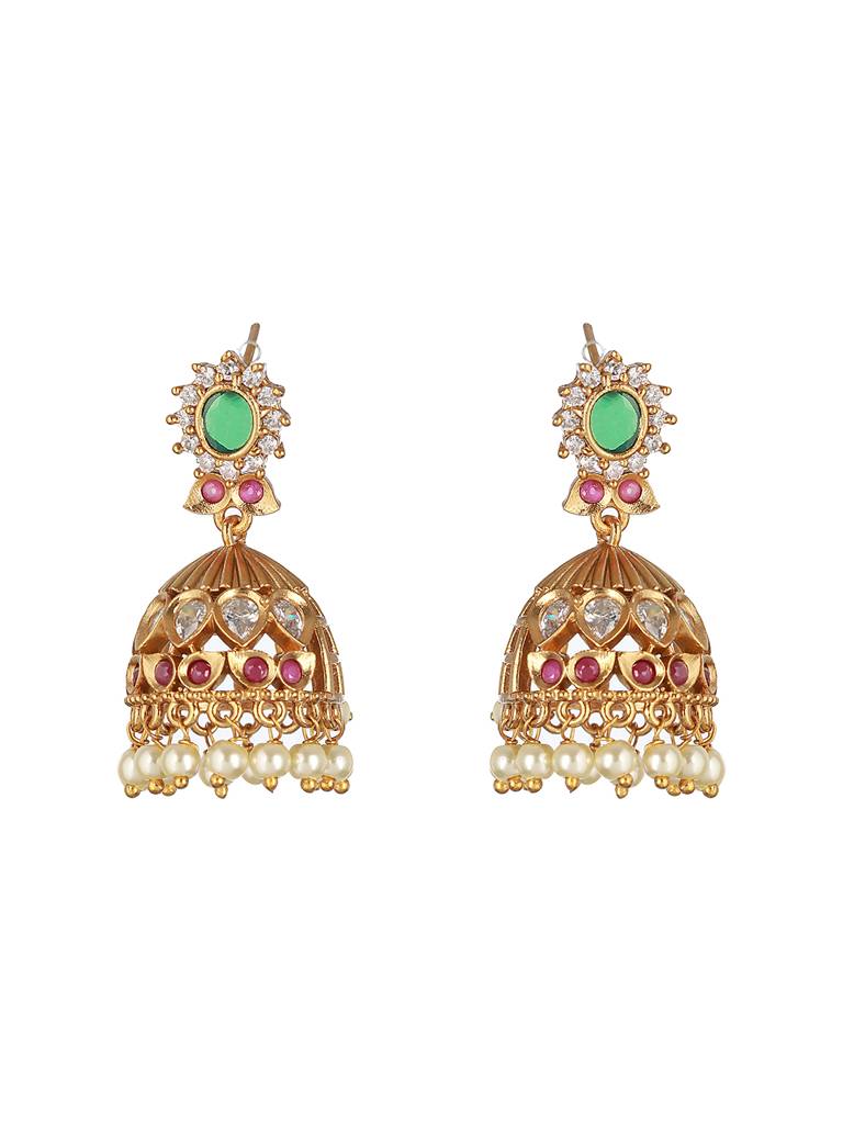 Gold Plated Cz Studded Floral Peacock Choker Jewellery Set : SJNK2221