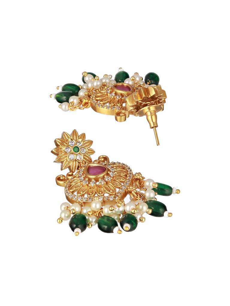 Gold Plated Pearl Mala Haram Floral Necklace Jewellery Set : SJNK2228