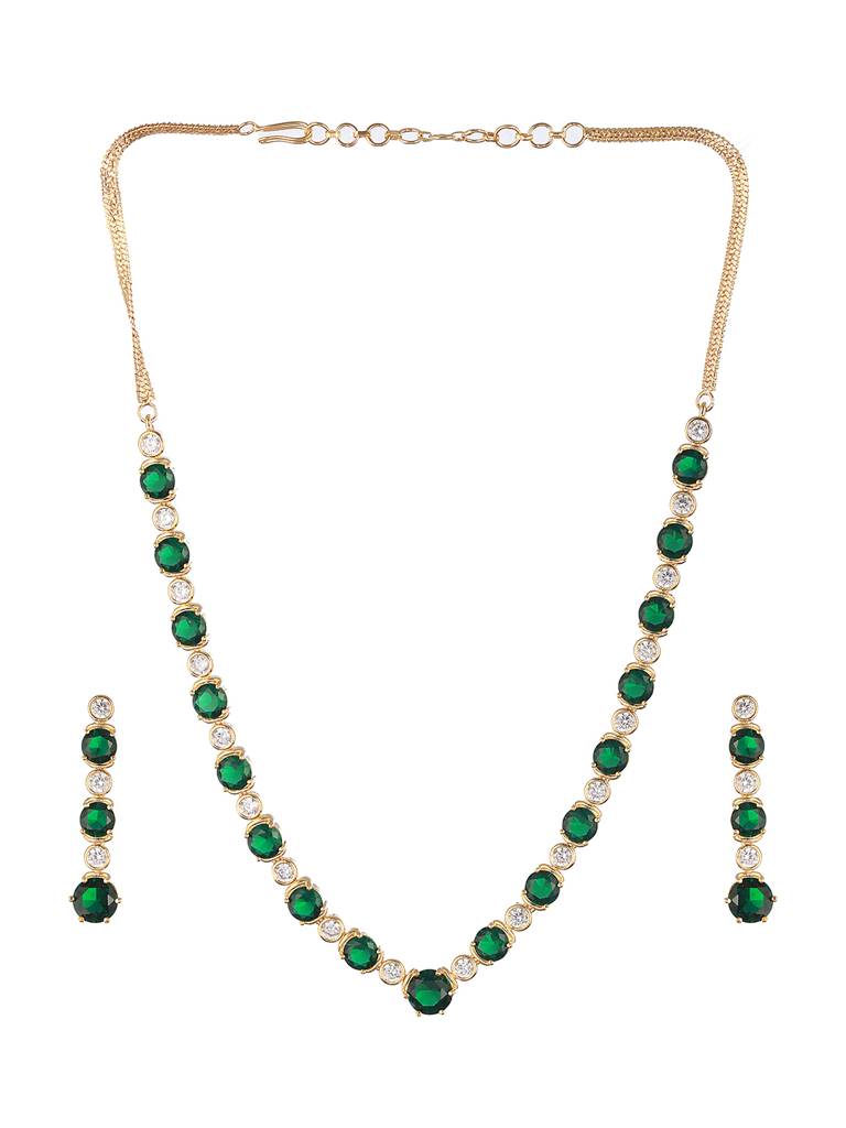Gold Plated Green Cz Minimal Jewellery Set : SJNK2231