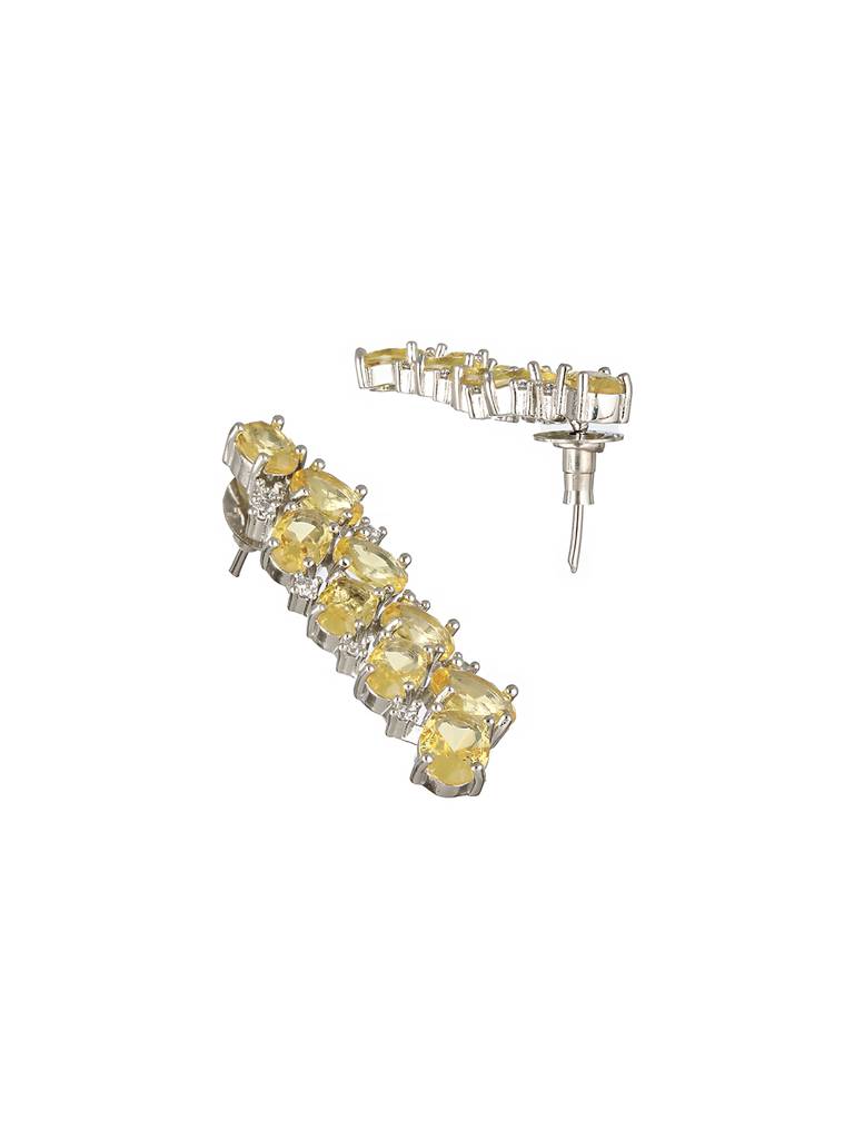 Silver Toned Yellow Ad Studded Minimal Designer Jewellery Set : SJNK2237