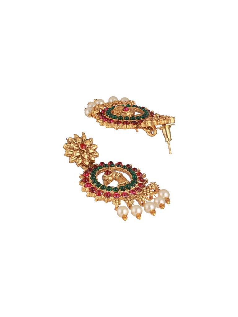 22K Gold-Plated Multi Stone-Studded Handcrafted Temple Luxury Jewellery Set : SJNK2271