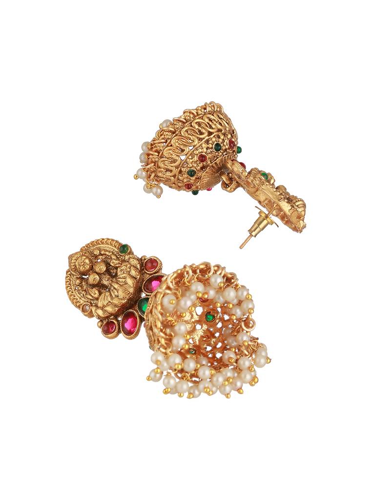 22K Gold-Plated Stone-Studded & Beaded Temple Lakshmiji Coin Bridal Jewellery Set : SJNK2272