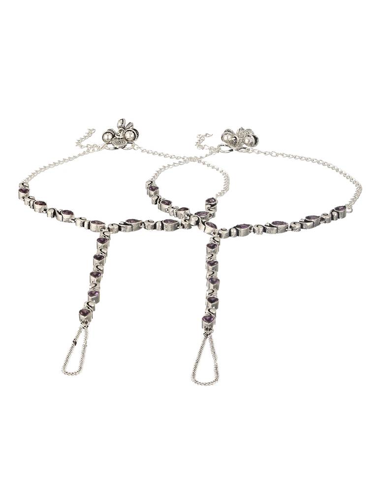 Silver Oxidised Stone Studded Foot Harnass Anklet Payel : SJPL2280