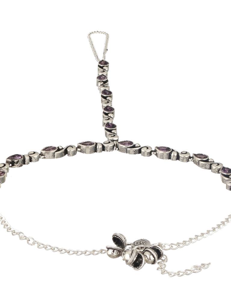 Silver Oxidised Stone Studded Foot Harnass Anklet Payel : SJPL2280