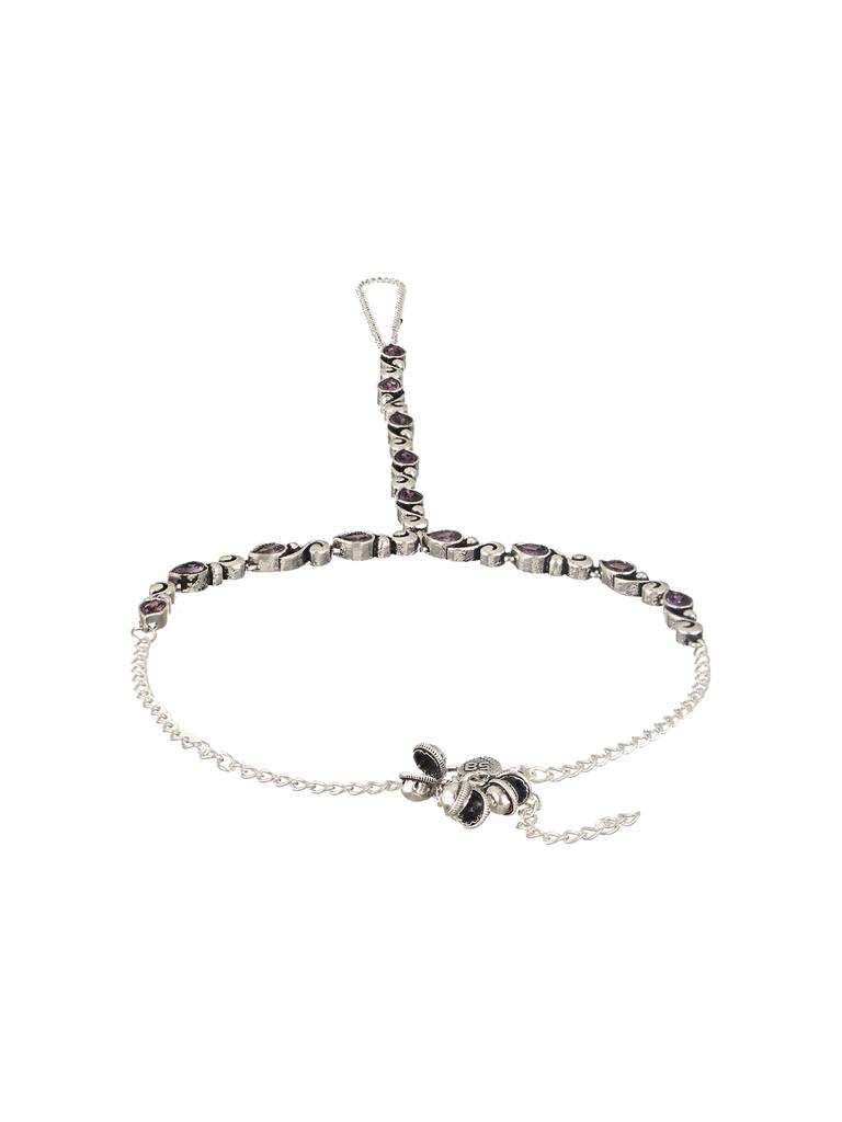 Silver Oxidised Stone Studded Foot Harnass Anklet Payel : SJPL2280