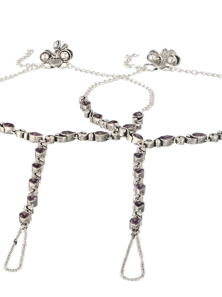 Silver Oxidised Stone Studded Foot Harnass Anklet Payel : SJPL2280