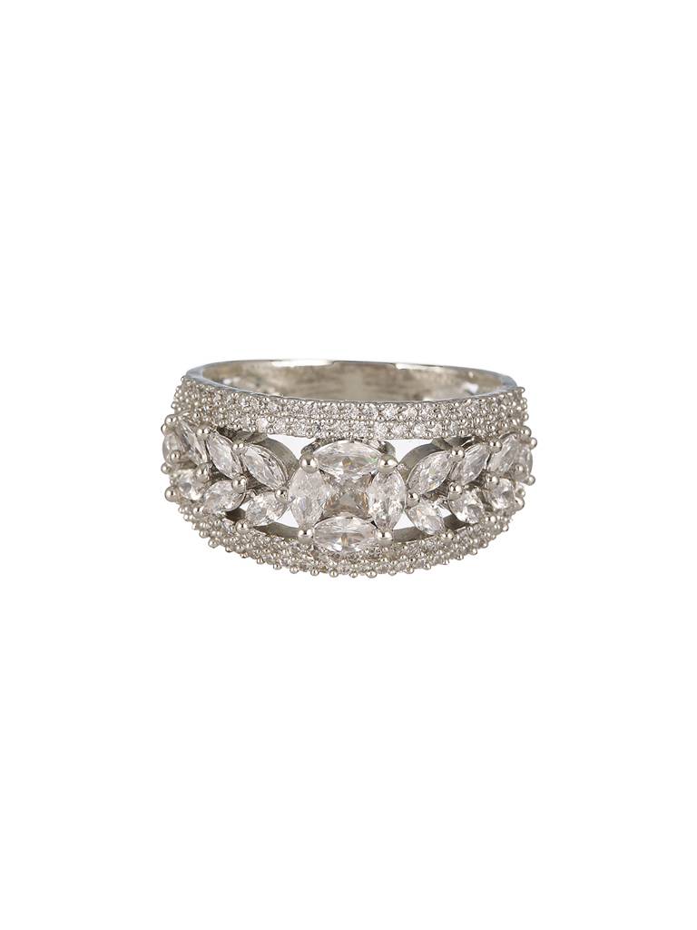 Silver Toned Ad Studded Engagement Band Finger Ring : SJRG2018