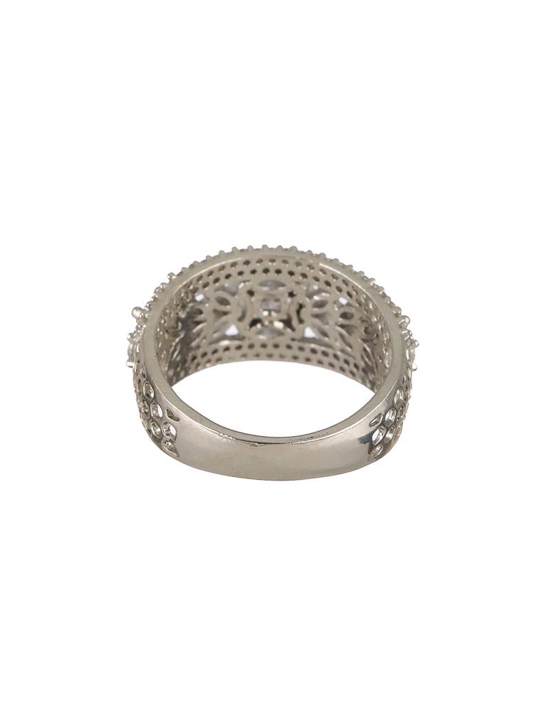 Silver Toned Ad Studded Engagement Band Finger Ring : SJRG2018