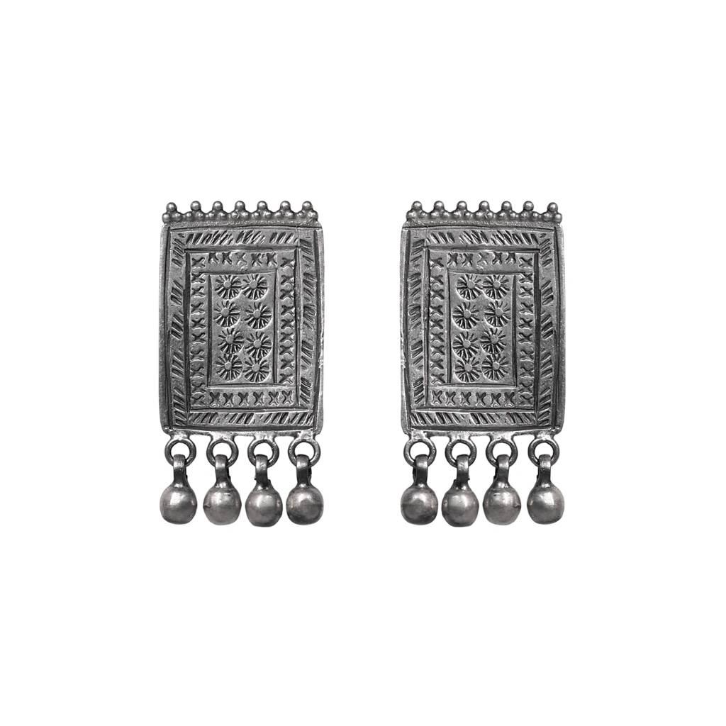 Sitara Handcrafted Engraved Silver Earrings – Timeless Elegance With Butterfly Post Closure : ER-SIT-01