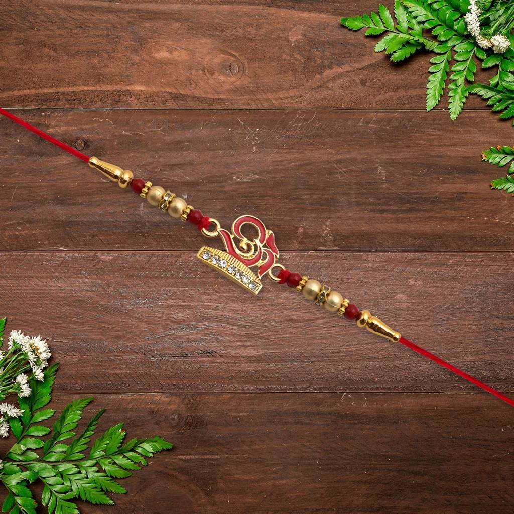 Stylized Peacock Feather Golden Swirl Rakhi For Raksha Bandhan : MRR-RAKHI-0027