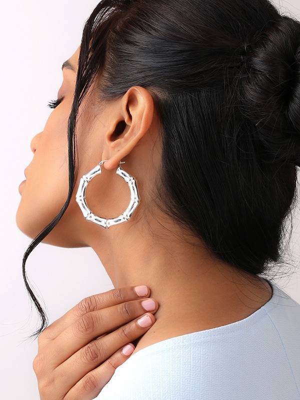 Bamboo Large Hoop Earrings 50Mm : SLHP105280SL