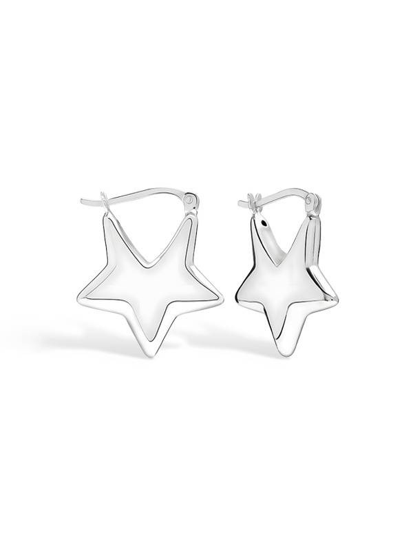Minimalist 3D Star-Shaped Hoop Earrings : SLHP105582SL