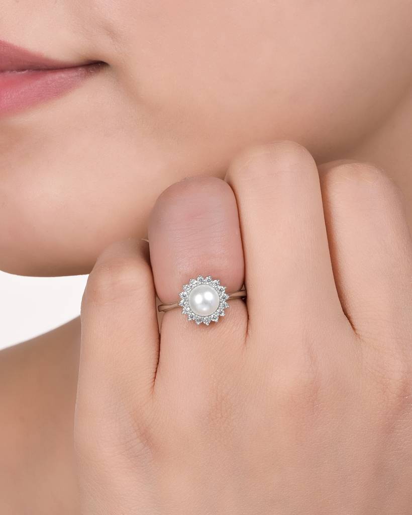 Pearl Sunburst Silver Ring : SM-RG-024