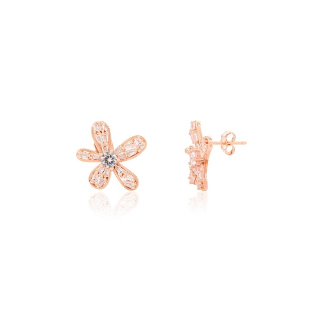925 Silver Dainty Flower Stud Earrings With Cz Diamonds Accents : SMR11