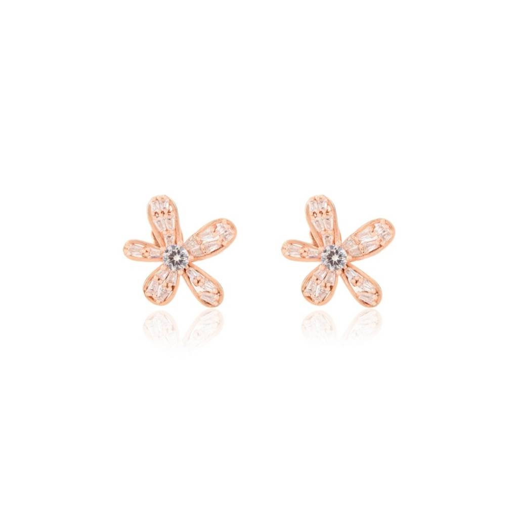 925 Silver Dainty Flower Stud Earrings With Cz Diamonds Accents : SMR11