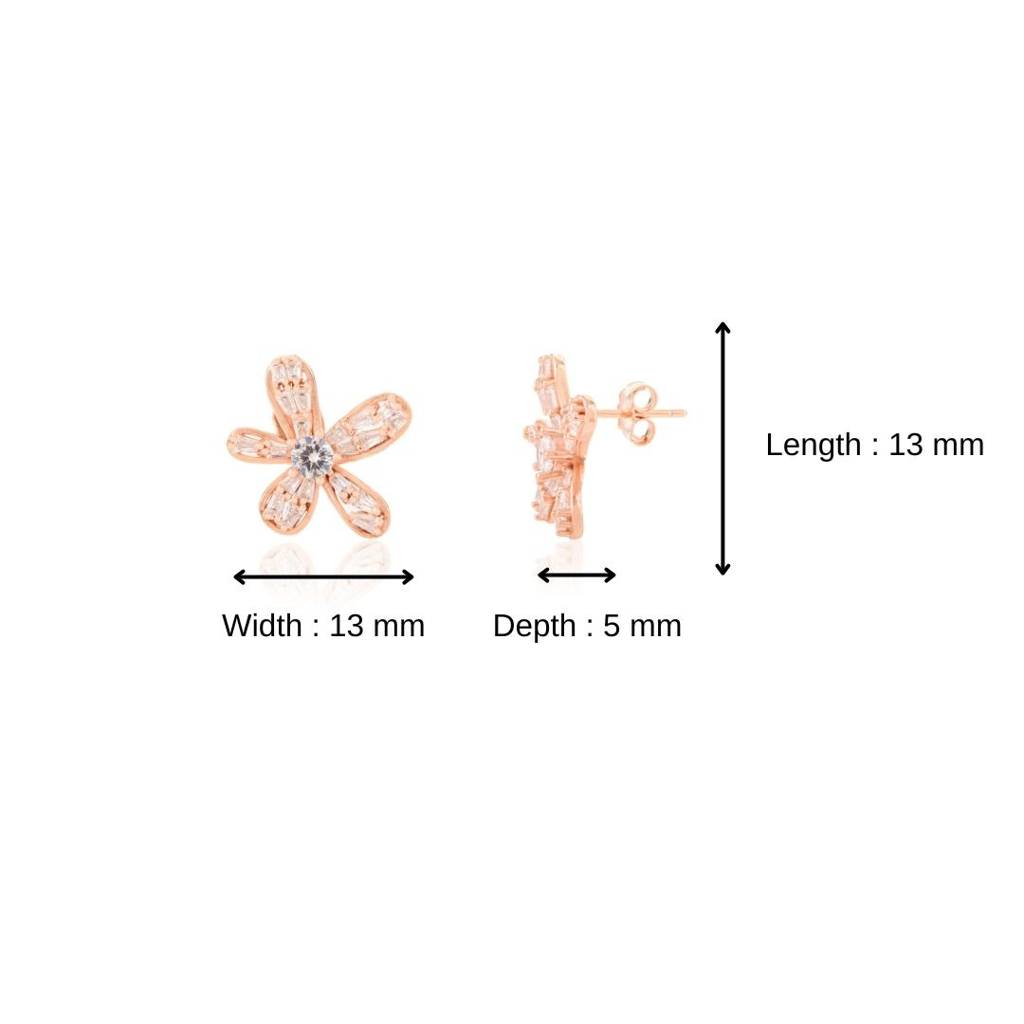 925 Silver Dainty Flower Stud Earrings With Cz Diamonds Accents : SMR11