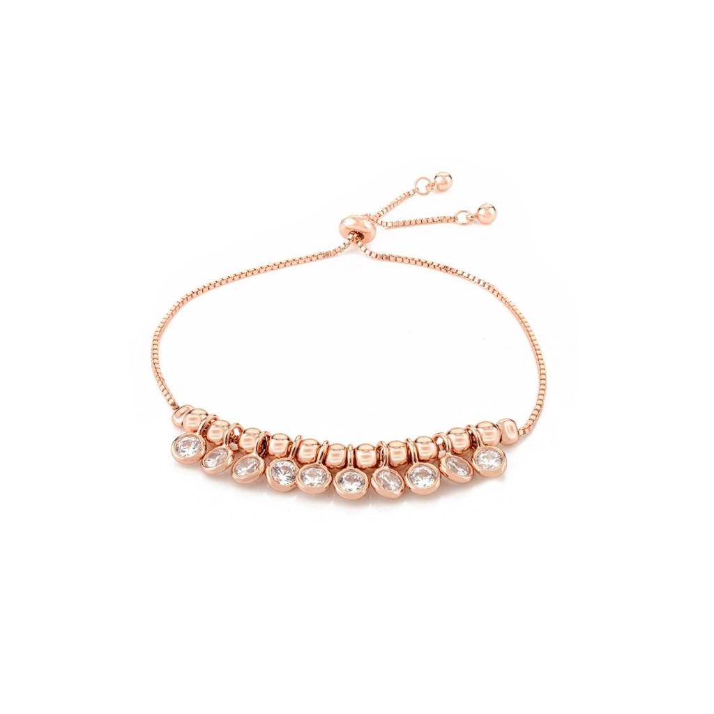 Rose Gold Cz Diamond Charms Adjustable Bracelet In 925 Silver : SMR42