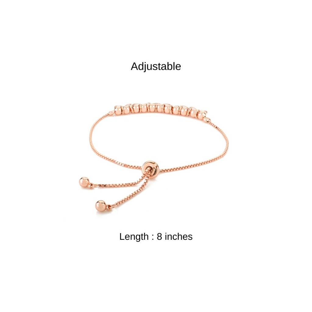 Rose Gold Cz Diamond Charms Adjustable Bracelet In 925 Silver : SMR42