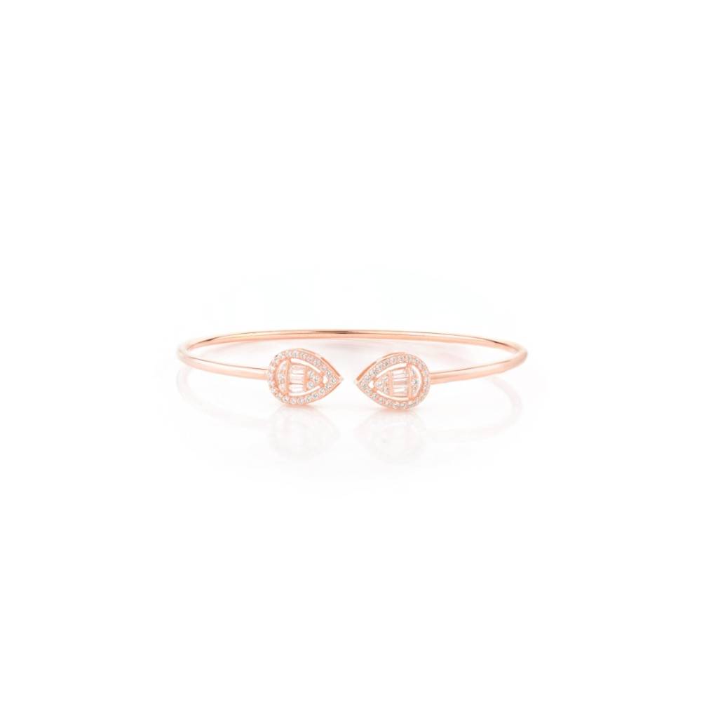 925 Silver Open Cuff Bangle In Rose Gold With Pear Shape Cz Gemstones : SMR50