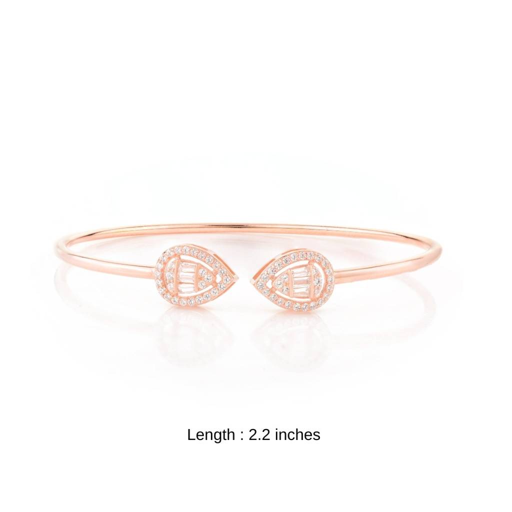 925 Silver Open Cuff Bangle In Rose Gold With Pear Shape Cz Gemstones : SMR50