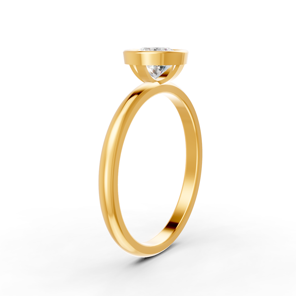 Round Cut Real Moissanite Bezel Set Solitaire Ring 14K Yellow Gold Plated : FJ_035