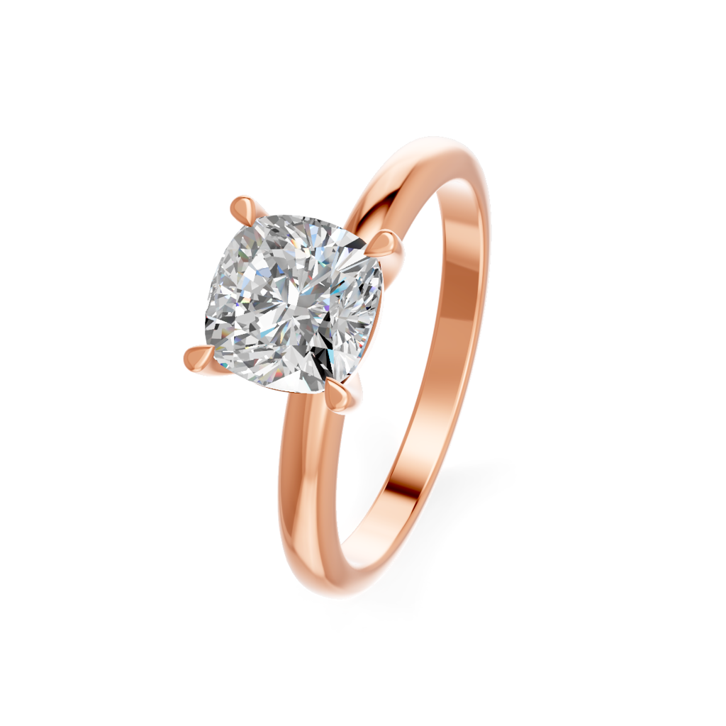 Cushion Cut Real Moissanite 4 Prong Solitaire Ring 14K Gold Plated : FJ_053