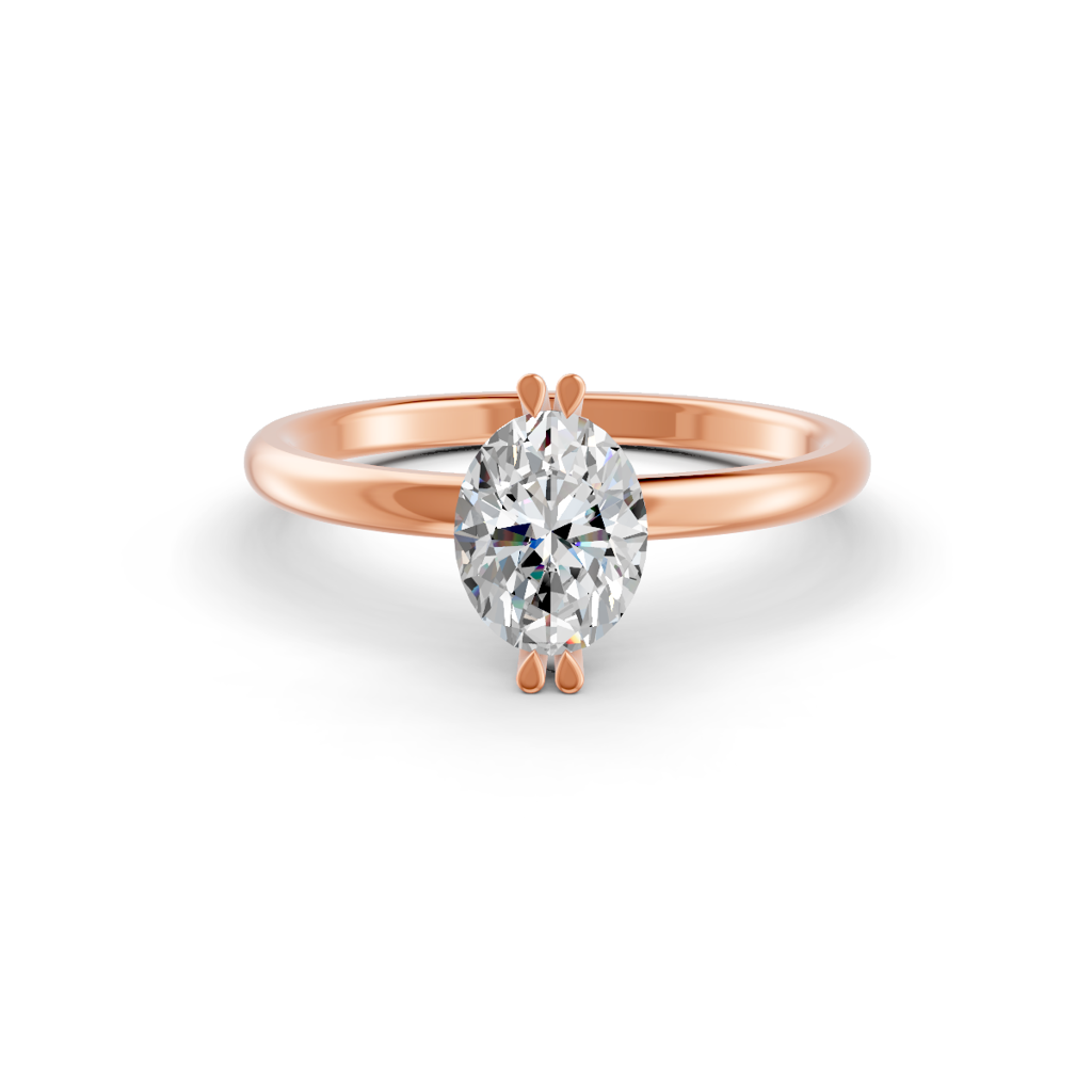 Oval Cut Real Moissanite Double Prong Solitaire Ring 14K Gold Plated : FJ_063