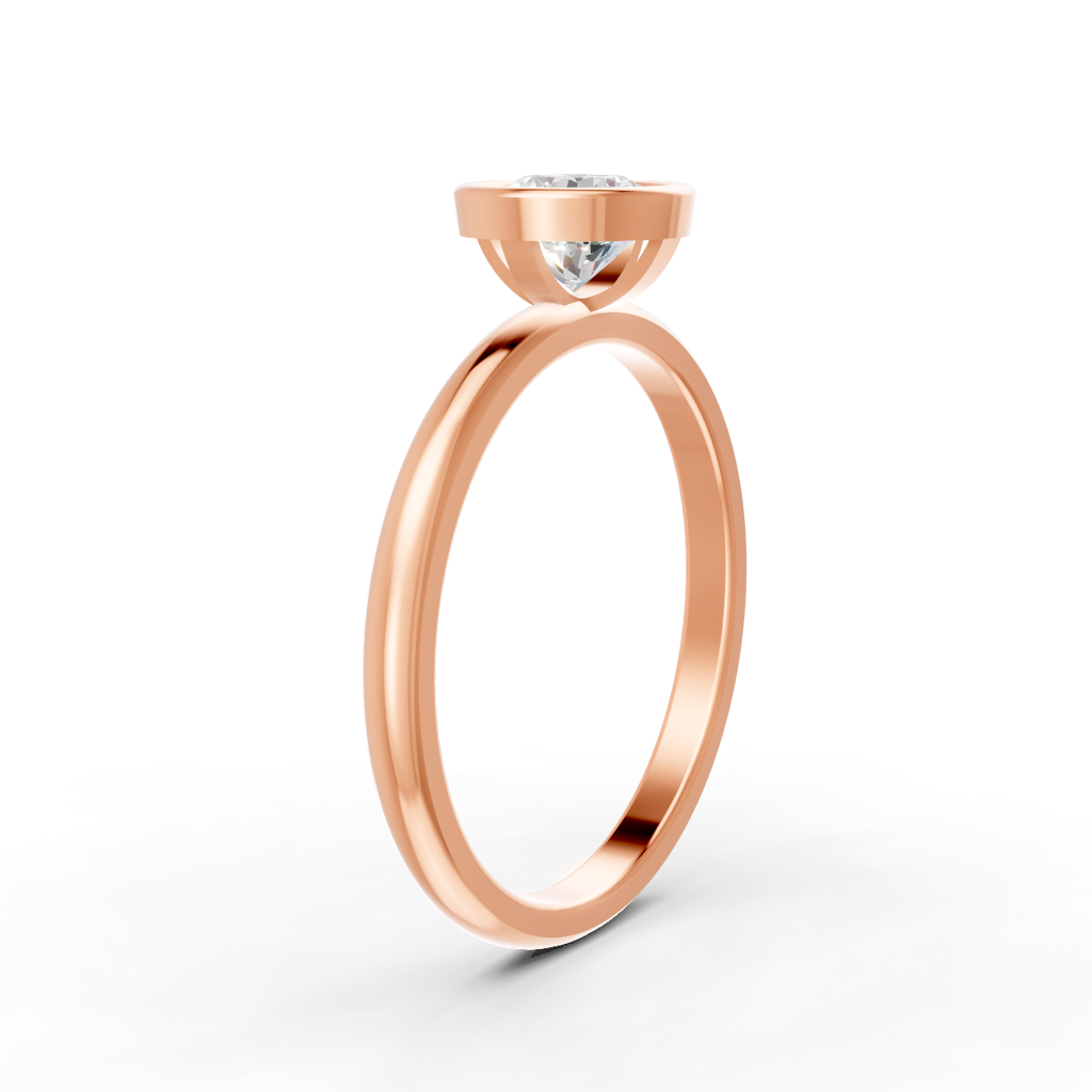 Round Cut Real Moissanite Bezel Set Solitaire Ring 14K Yellow Gold Plated : FJ_035