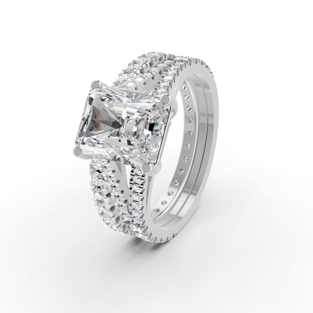 Radiant Cut Moissanite Women Bridal Engagement Ring Sets 14K Gold Plated : FJ_077