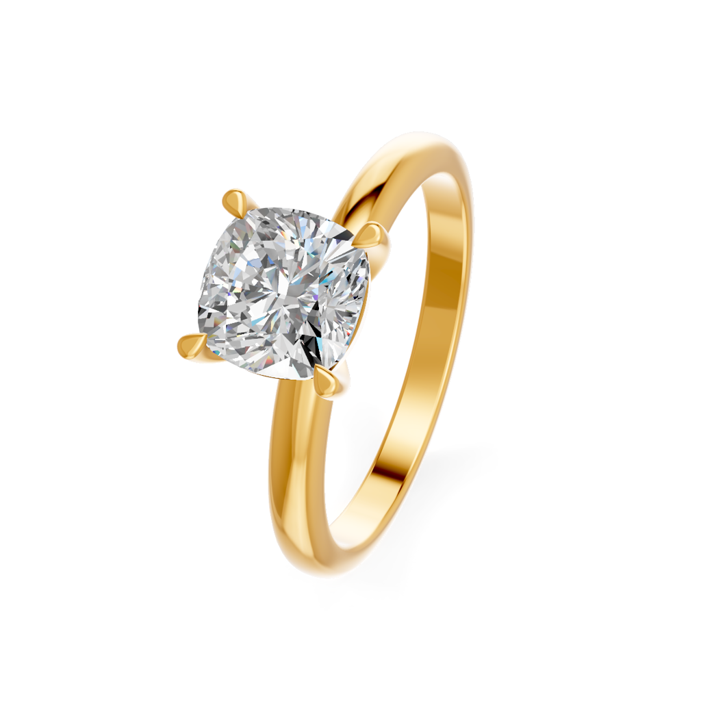 Cushion Cut Real Moissanite 4 Prong Solitaire Ring 14K Gold Plated : FJ_053