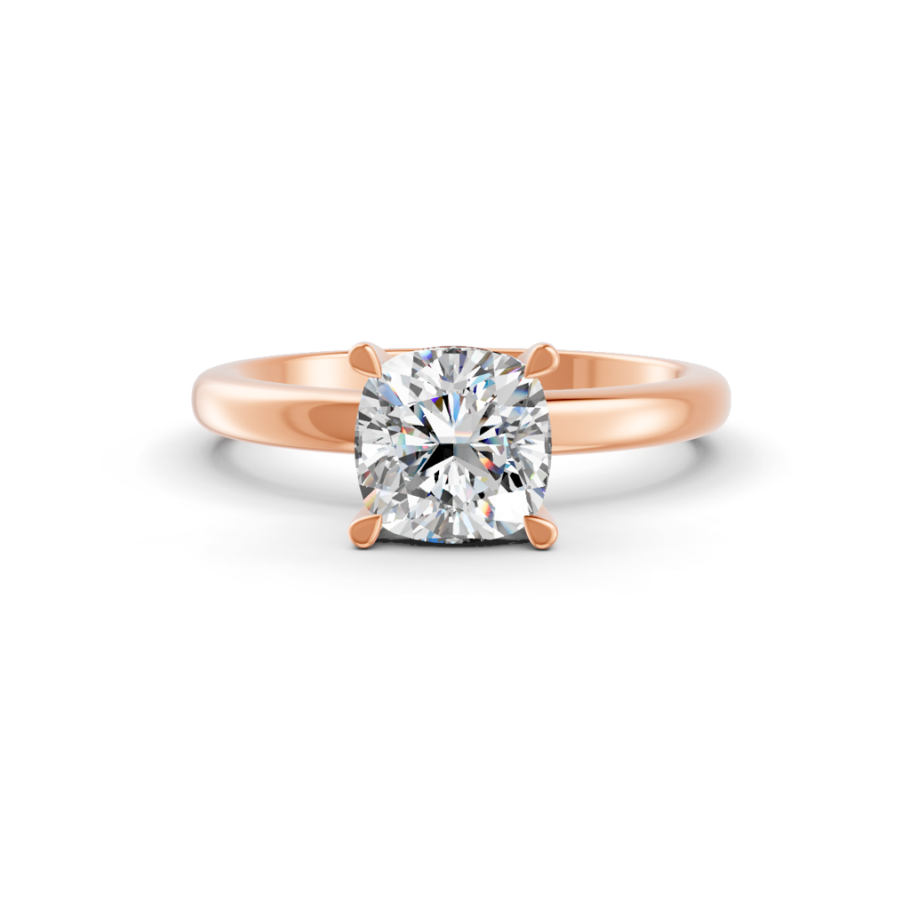 Cushion Cut Real Moissanite 4 Prong Solitaire Ring 14K Gold Plated : FJ_053