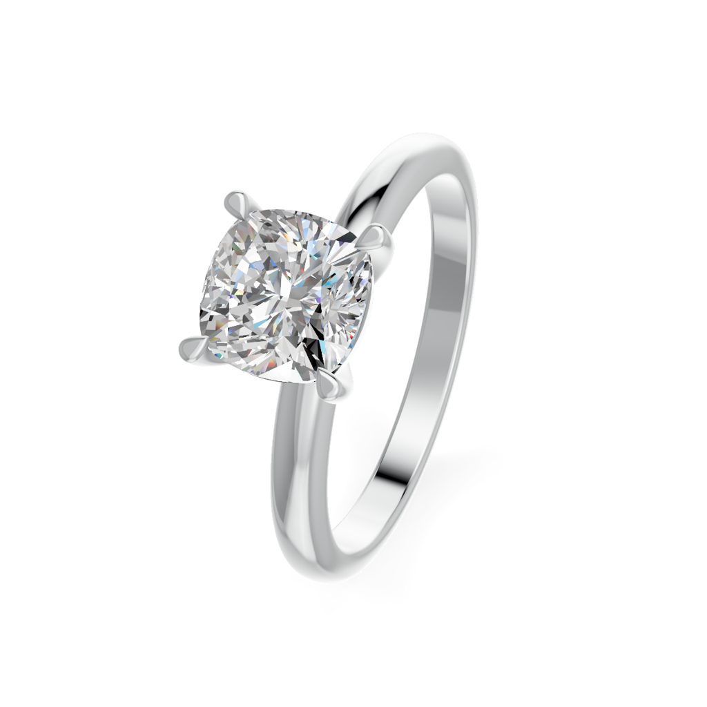 Cushion Cut Real Moissanite 4 Prong Solitaire Ring 14K Gold Plated : FJ_053