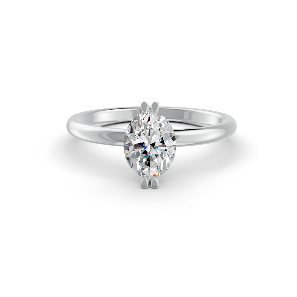 Oval Cut Real Moissanite Double Prong Solitaire Ring 14K Gold Plated : FJ_063
