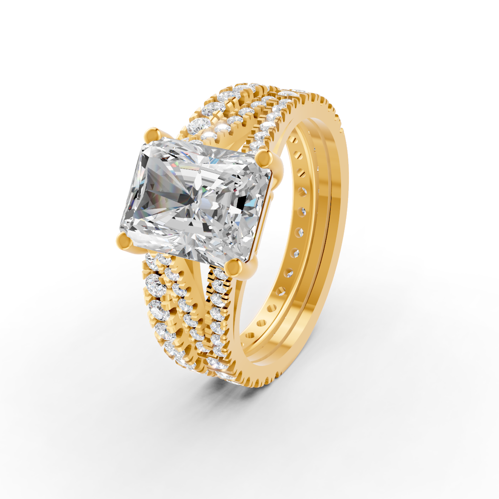 Radiant Cut Moissanite Women Bridal Engagement Ring Sets 14K Gold Plated : FJ_077