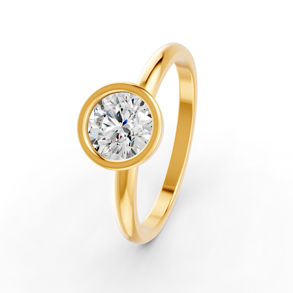 Round Cut Real Moissanite Bezel Set Solitaire Ring 14K Yellow Gold Plated : FJ_035
