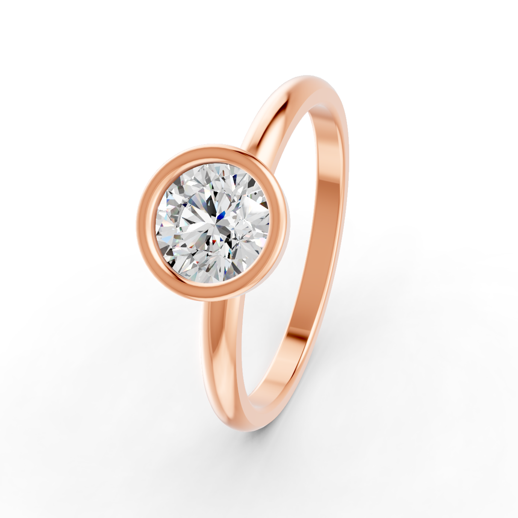 Round Cut Real Moissanite Bezel Set Solitaire Ring 14K Yellow Gold Plated : FJ_035