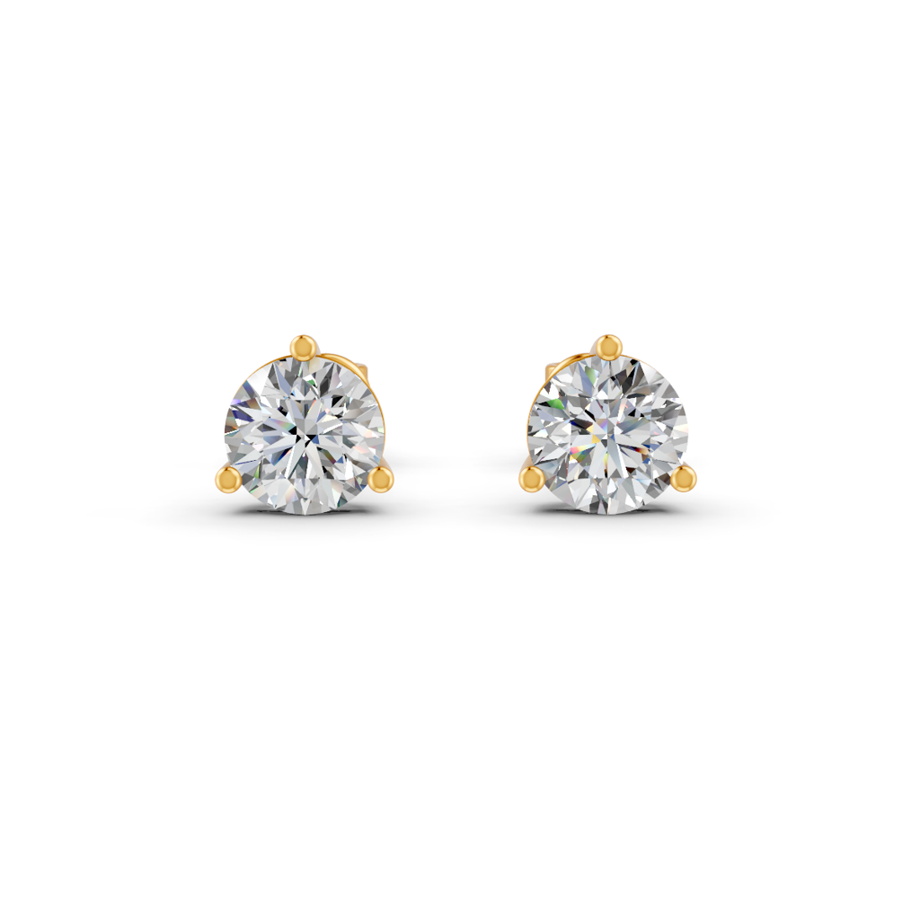 Round Natural Moissanite Women'S 3 Prong Solitaire Stud Earrings 14K Gold Plated : FJ_086