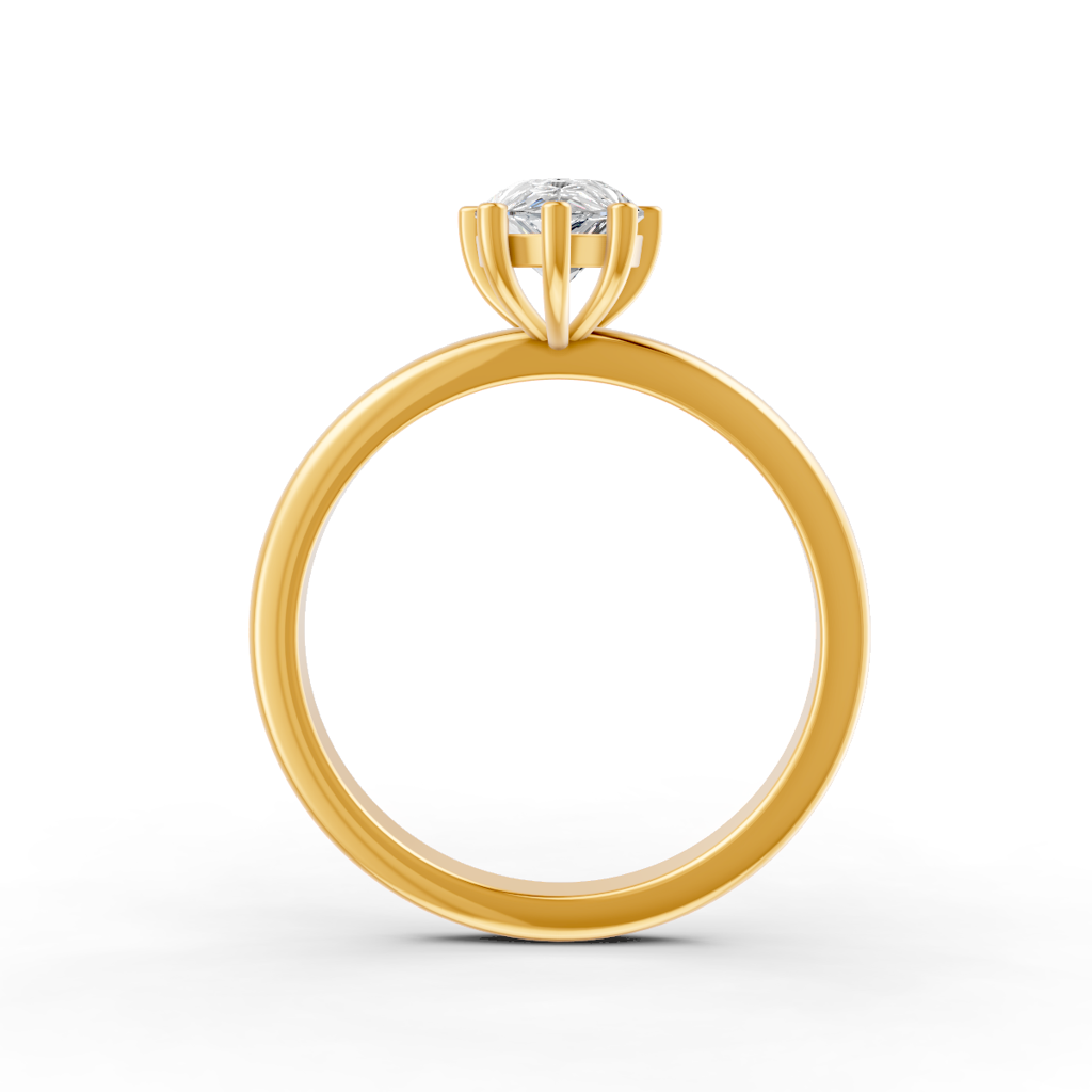 Pear Cut Real Moissanite 5 Prong Solitaire Ring 14K Gold Plated : FJ_048