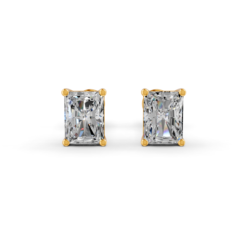 Radiant Natural Moissanite Women'S 4 Prong Solitaire Stud Earrings 14K Gold Plated : FJ_098