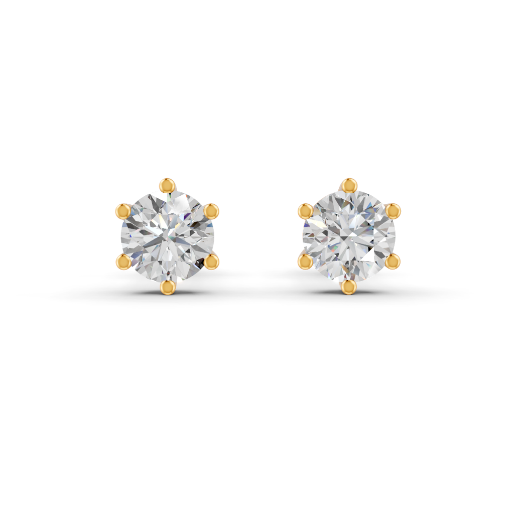 Round Natural Moissanite Women'S 6 Prong Solitaire Stud Earrings 14K Gold Plated : FJ_084