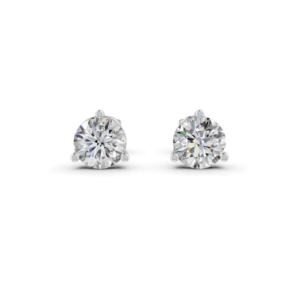 Round Natural Moissanite Women'S 3 Prong Solitaire Stud Earrings 14K Gold Plated : FJ_086