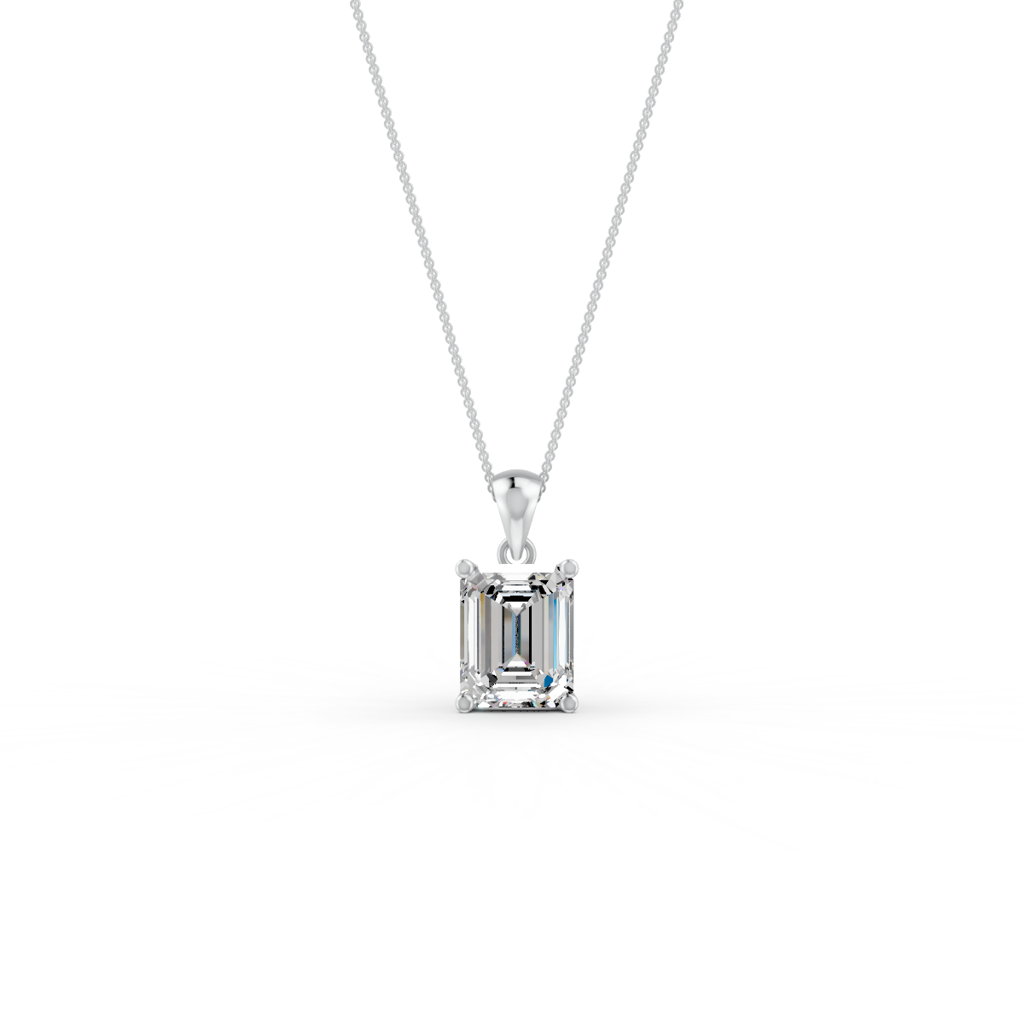 Emerald Cut Moissanite Solitaire Pendant Necklace In 14K Gold Plated : FJ_070