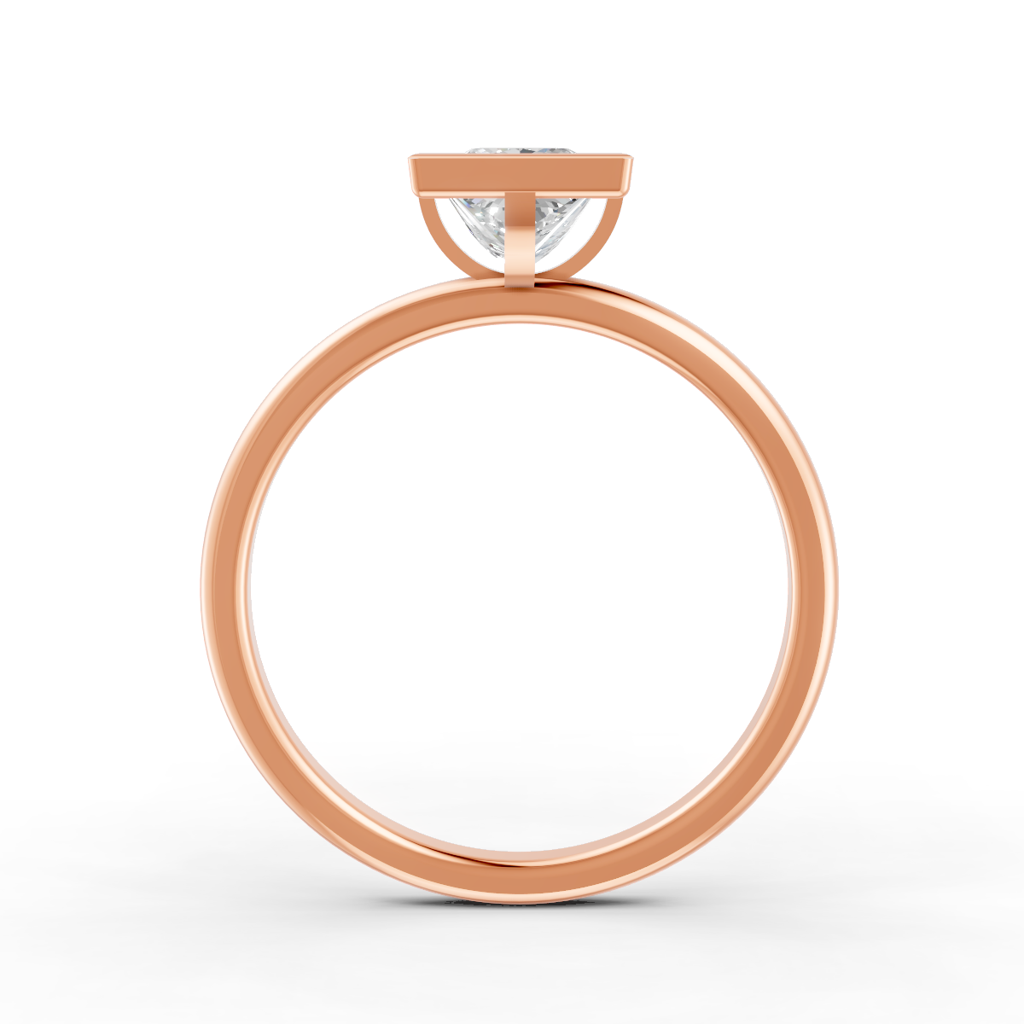 Princess Cut Real Moissanite Bezel Set Solitaire Ring 14K Gold Plated : FJ_036