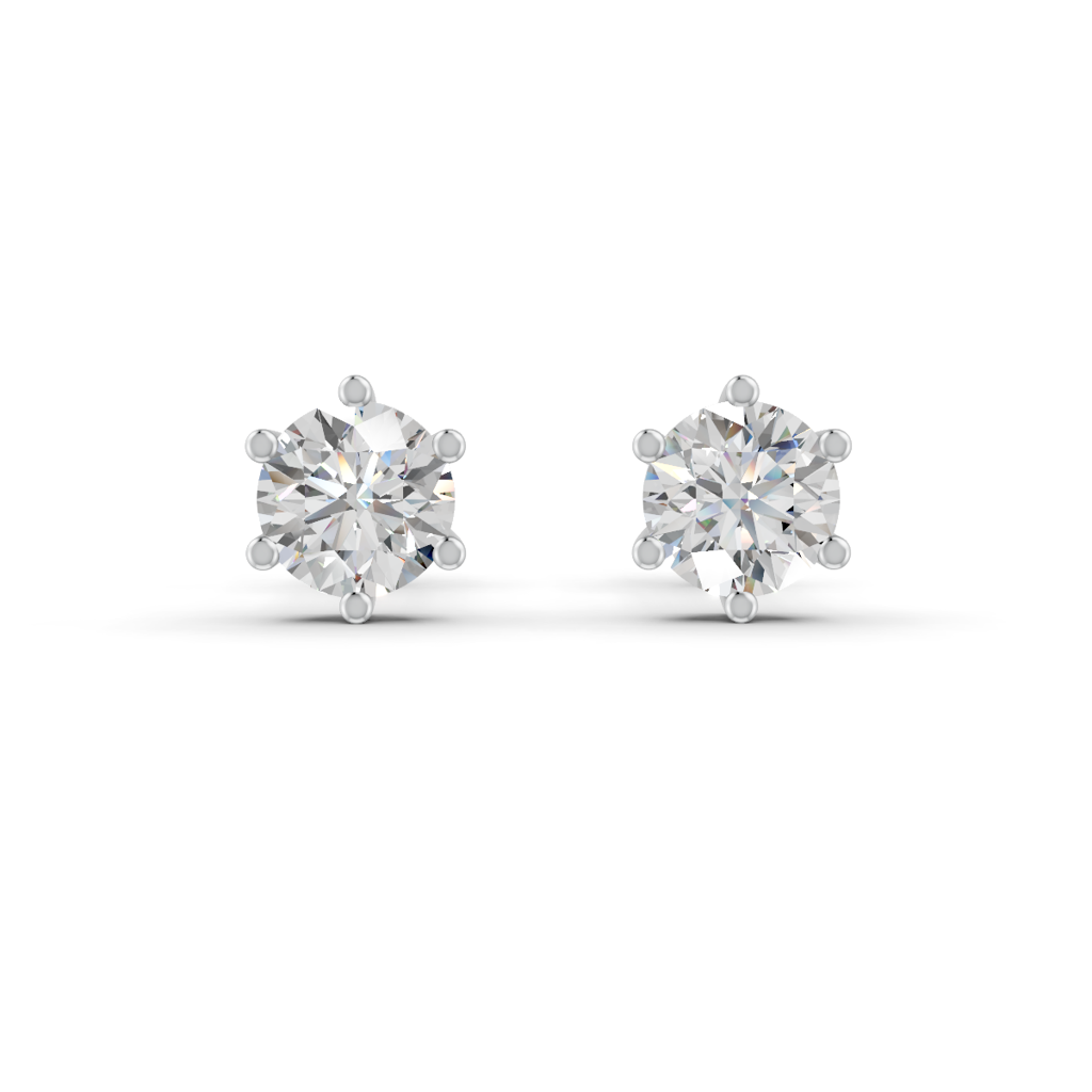 Round Natural Moissanite Women'S 6 Prong Solitaire Stud Earrings 14K Gold Plated : FJ_084