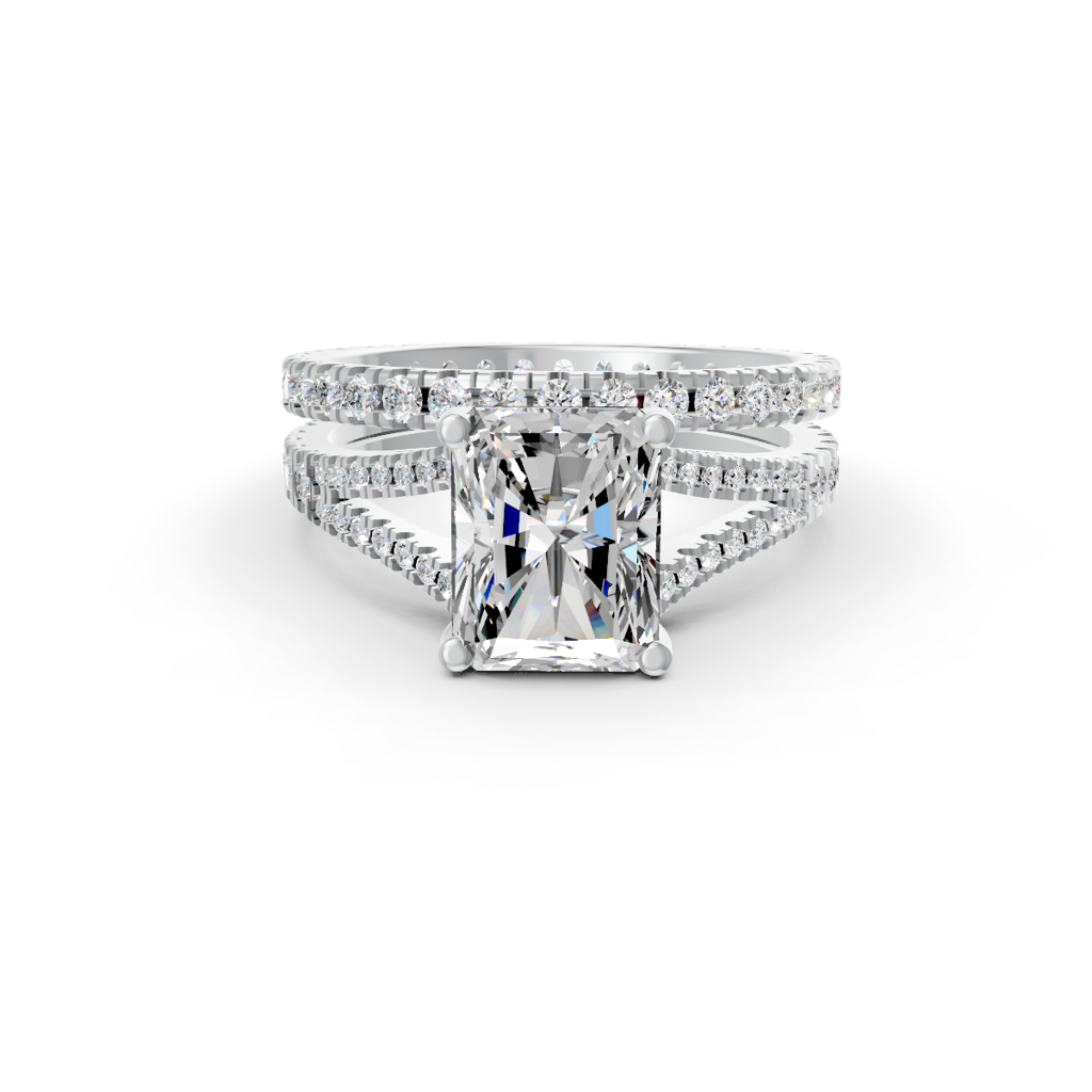 Radiant Cut Moissanite Women Bridal Engagement Ring Sets 14K Gold Plated : FJ_077