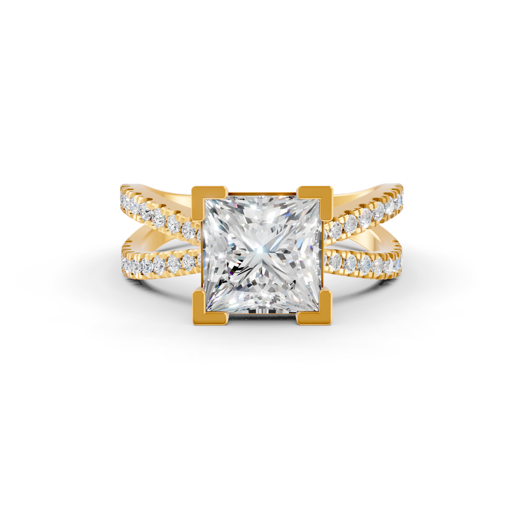 Princess Cut Moissanite Women Engagement Ring 14K Yellow Gold Plated : FJ_076