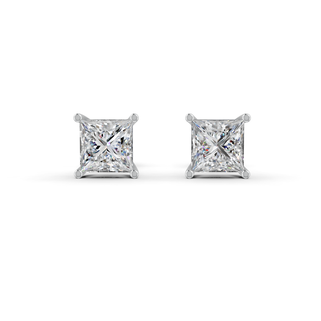 Princess Natural Moissanite Women'S 4 Prong Solitaire Stud Earrings 14K Gold Plated : FJ_089