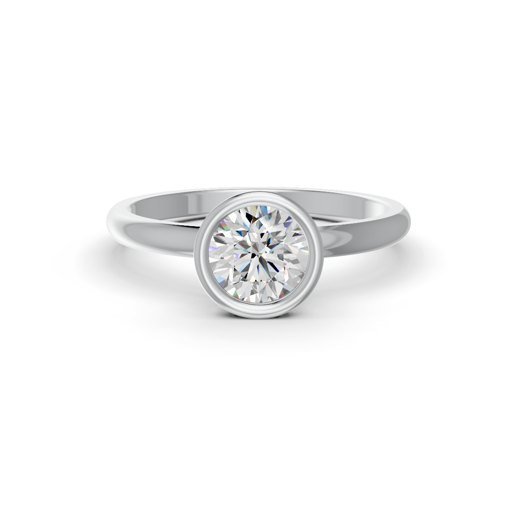 Round Cut Real Moissanite Bezel Set Solitaire Ring 14K Yellow Gold Plated : FJ_035