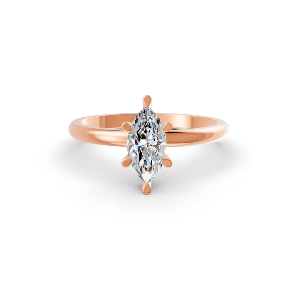 Marquise Cut Real Moissanite 6 Prong Solitaire Ring 14K Gold Plated : FJ_061