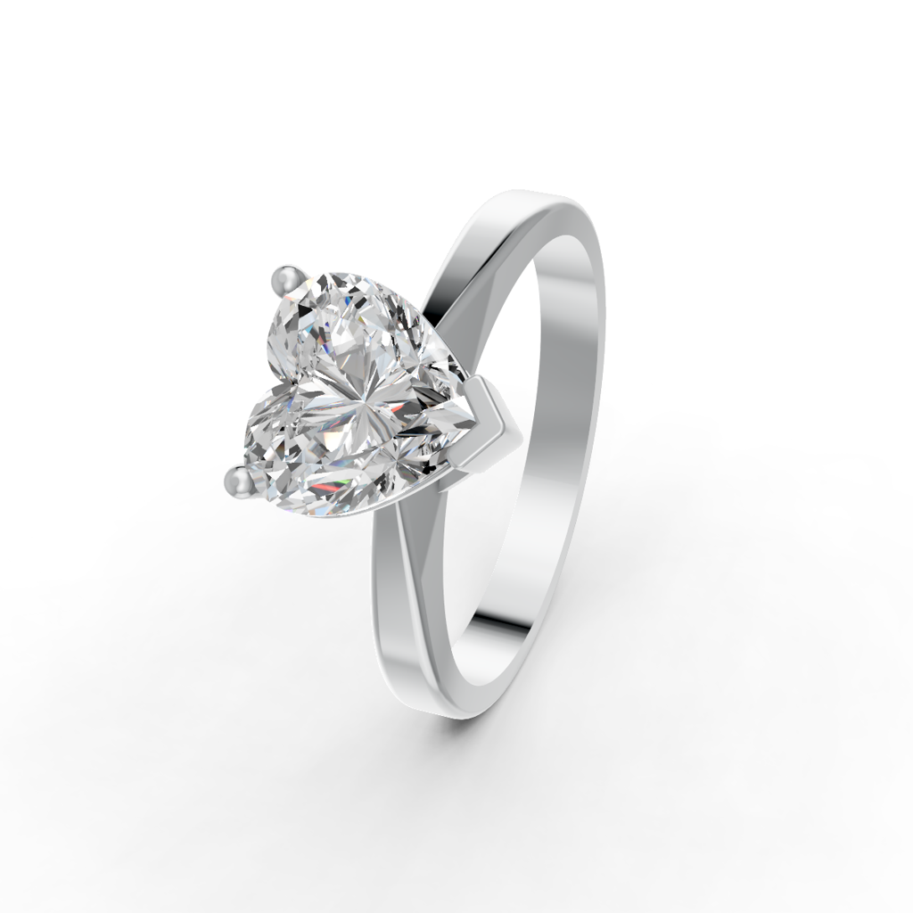 Heart Cut Real Moissanite V Prong Solitaire Ring 14K Gold Plated : FJ_058